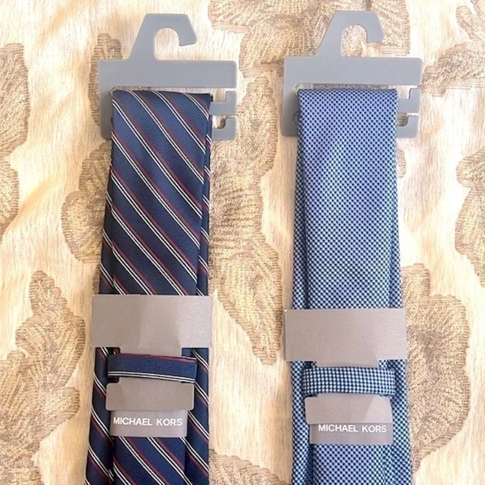 Brand New Michael Kors Set of 2 Ties Satin Sheen Stripes Blue Office Business